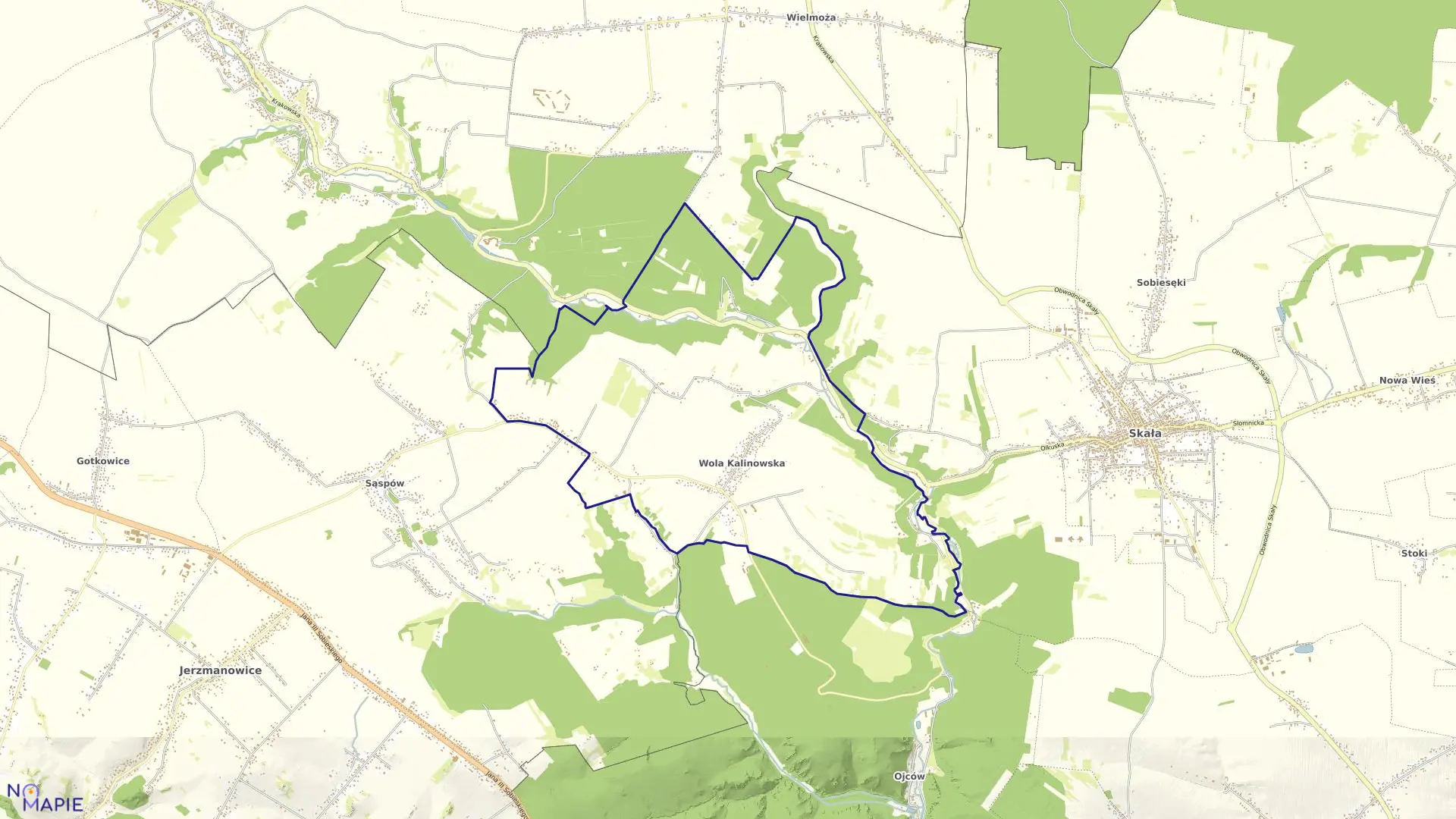 Mapa obrębu Wola Kalinowska w gminie Sułoszowa